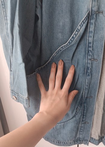 38 Beden mavi Renk Gri Mavi Midi Denim Kadın Ceket