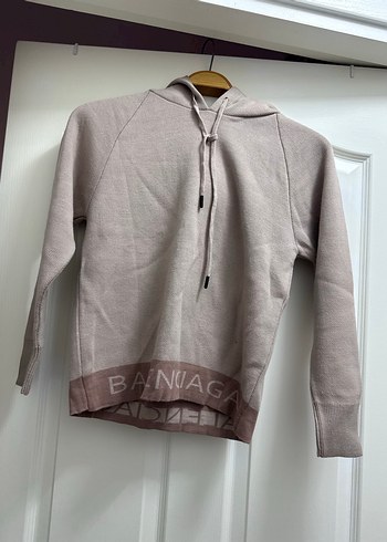 Bej Kadın Kapüşonlu Triko Sweatshirt