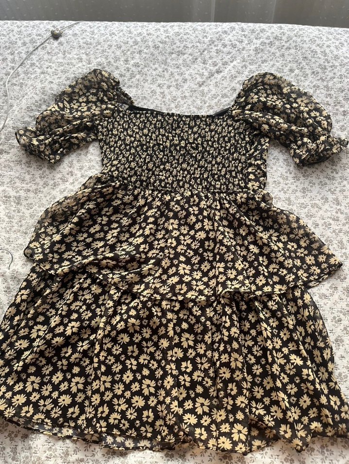 Kahverengi Desenli Volanlı Midi Elbise - Görsel 3