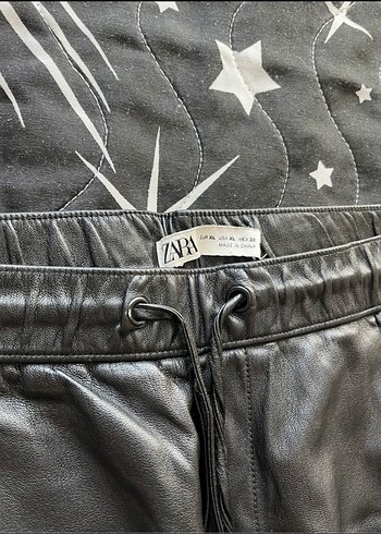 Zara Gri Deri Bol Kesim Kemerli Kadın Pantolon - Görsel 3