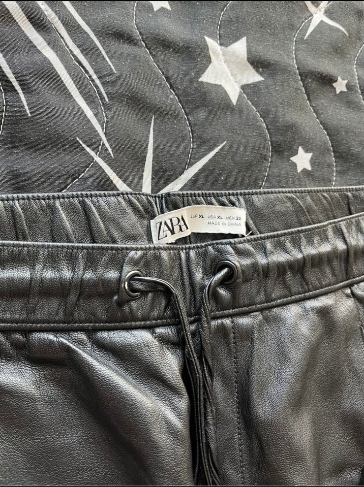 Zara Gri Deri Bol Kesim Kemerli Kadın Pantolon - Görsel 3