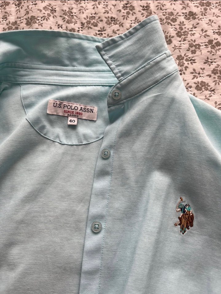 Polo Turkuaz Renk Uzun Kollu Keten Gömlek - Görsel 2