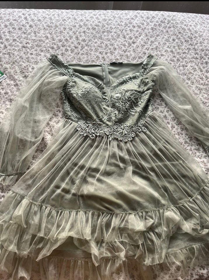 Nakışlı, Strappy Kollu Vintage Midi Elbise - Görsel 2