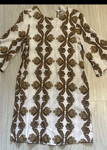 H&M Bej Bohem Desenli elbise