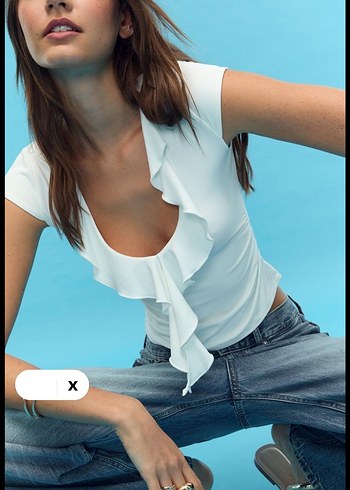 s Beden stradivarius Beyaz V Yakalı Crop Top