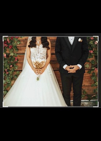 V Yaka Bohem Beyaz A Kesim Uzun Gelinlik - Görsel 3