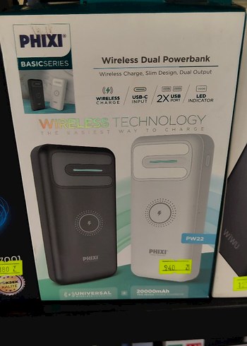 PHIXI 2000mAh Kablosuz Çift Çıkışlı Powerbank