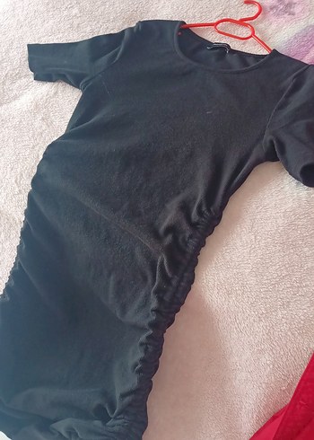 Drapeli Siyah Midi Hamile Elbisesi - Görsel 3