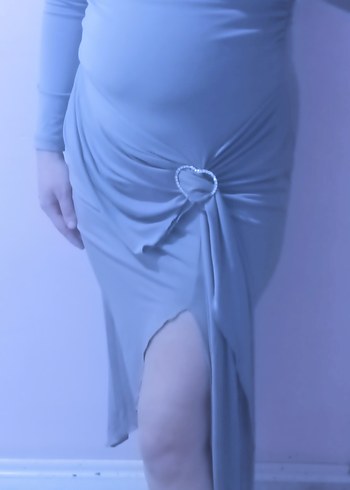 Drapeli Gri Midi elbise - Görsel 2