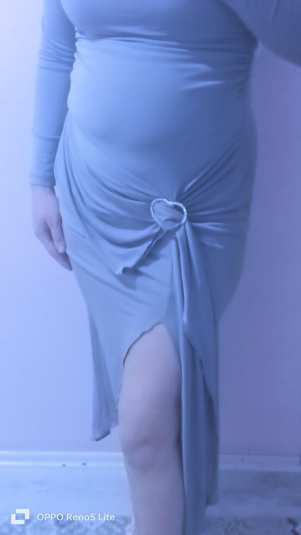 Drapeli Gri Midi elbise - Görsel 2