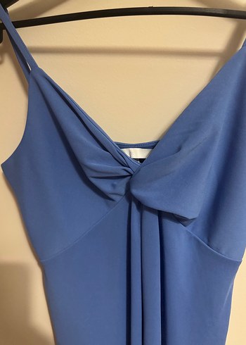H&M H&M Mavi Drapeli V Yaka Uzun Kadın Elbise