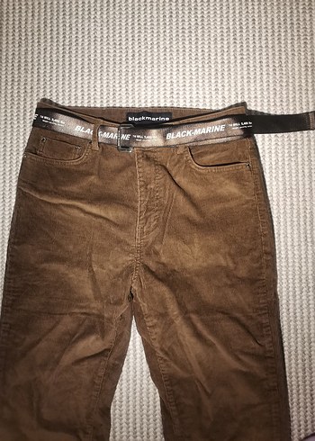 Kahverengi Kadife Kemerli Kadın Pantolon - Görsel 2