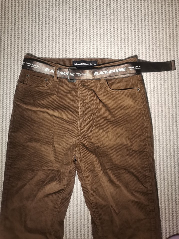 Kahverengi Kadife Kemerli Kadın Pantolon - Görsel 2