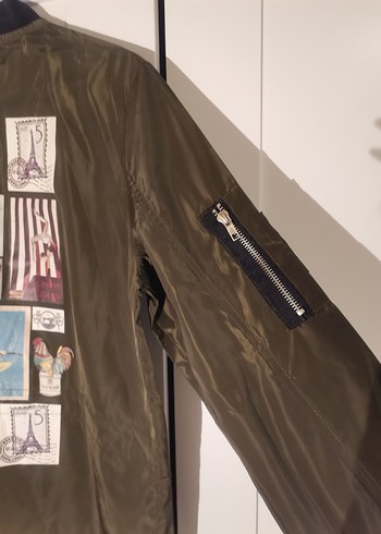 Koton Marka Haki Renk Baskılı Fermuarlı Ceket - Görsel 6