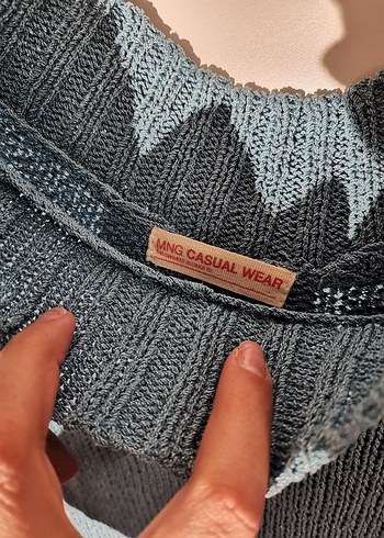 Mango Kayık Yaka Mavi Renk Kazak - Görsel 2