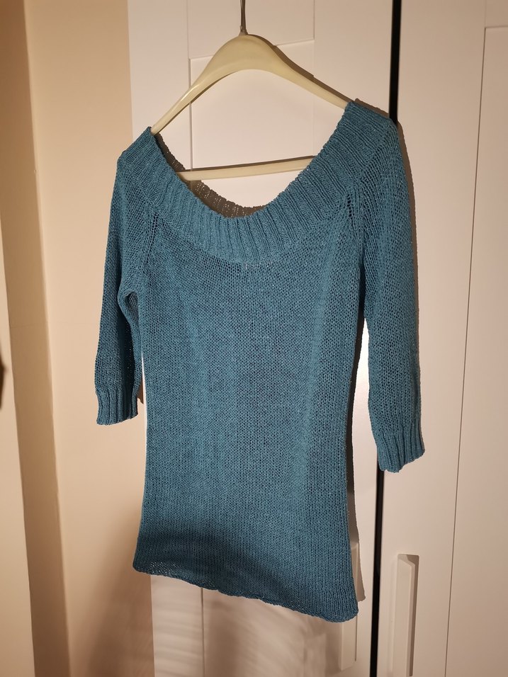 Mango Kayık Yaka Mavi Renk Kazak - Görsel 3