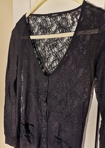 Koton Dantel Detaylı Siyah Hırka - Görsel 2