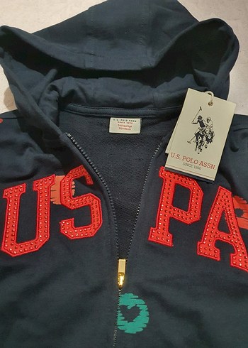 5 Yaş Beden U.S. Polo Assn. Kız Sweatshirt Kapüşonlu Fermuarlı Lacivert