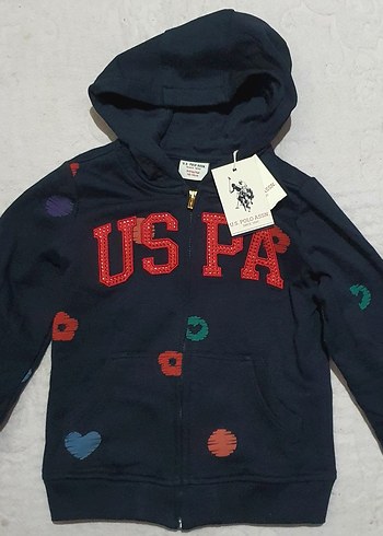 U.S. Polo Assn. Kız Sweatshirt Kapüşonlu Fermuarlı Lacivert