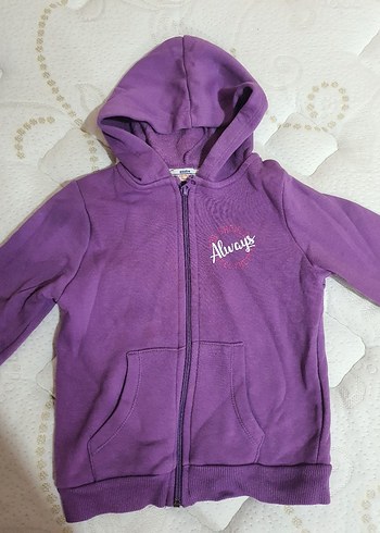 Kız Çocuk Kapüşonlu Mor Fermuarlı Sweatshirt