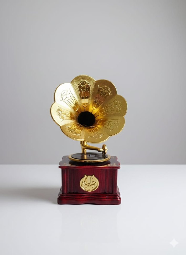 Altın Renkli Vintage Müzik kutusu - Görsel 3