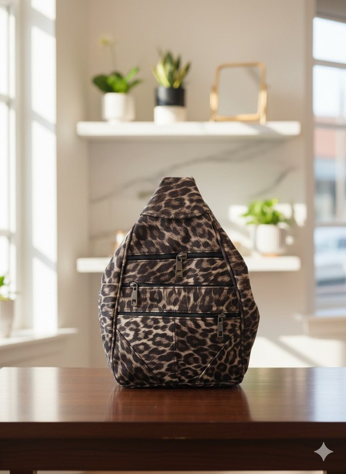 Kadın Zebra Desenli Fermuarlı Sırt Çantası hakiki deri - Görsel 3