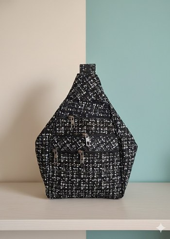 Desenli Siyah Kadın sırt Çanta hakiki deri çanta - Görsel 3