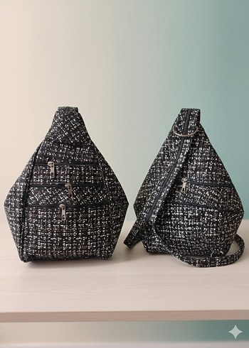 Desenli Siyah Kadın sırt Çanta hakiki deri çanta - Görsel 2