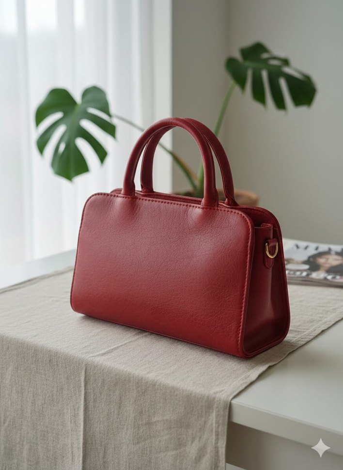 Kırmızı Deri Kadın Çanta - Görsel 3