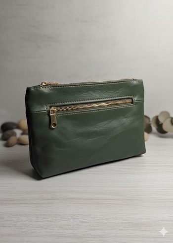Yeşil Deri Fermuarlı Kadın Çanta - Görsel 3