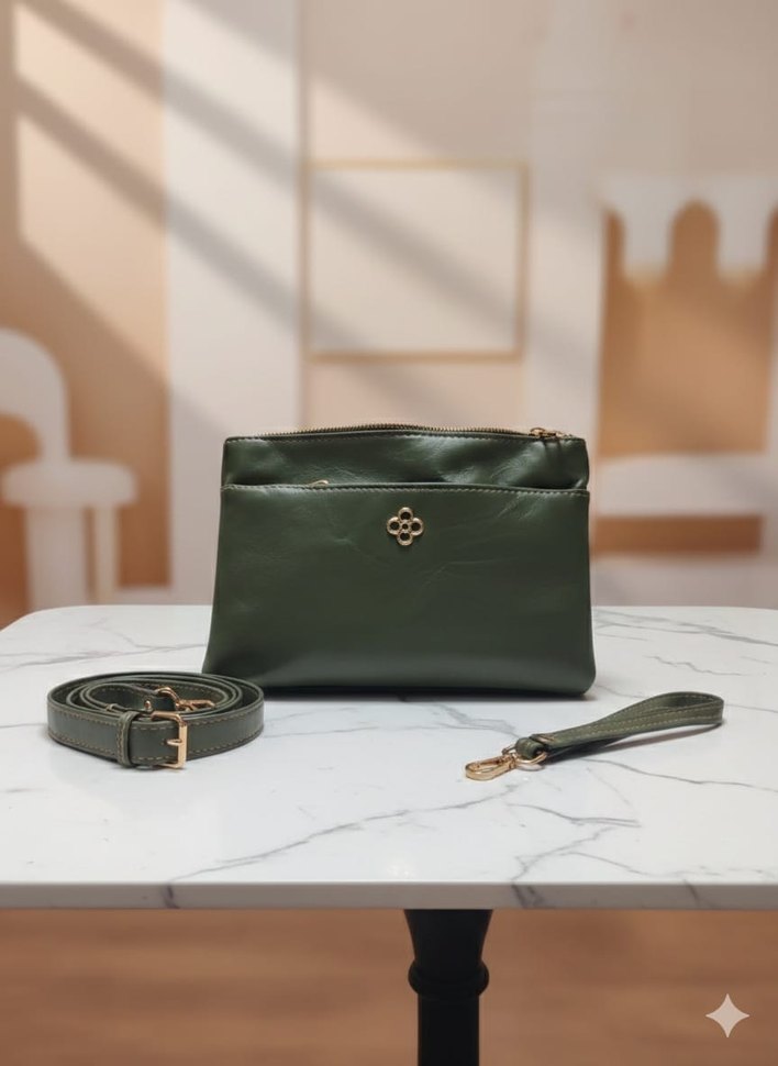 Yeşil Deri Fermuarlı Kadın Çanta - Görsel 2