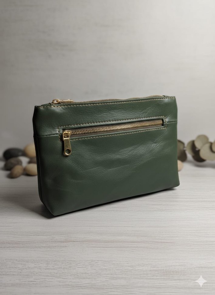 Yeşil Deri Fermuarlı Kadın Çanta - Görsel 3