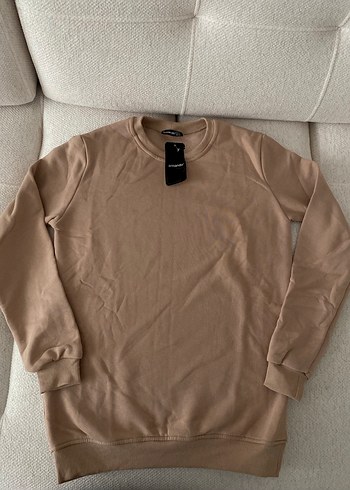 Bej Kadın Sweatshirt, Yuvarlak Yaka, Rahat Kesim - Görsel 2