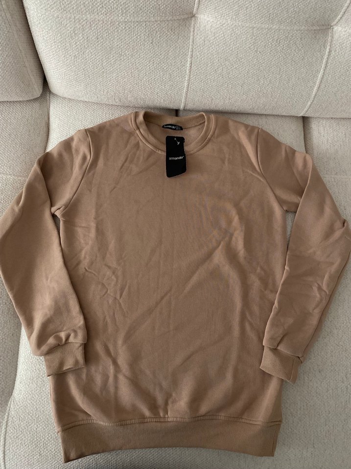 Bej Kadın Sweatshirt, Yuvarlak Yaka, Rahat Kesim - Görsel 2