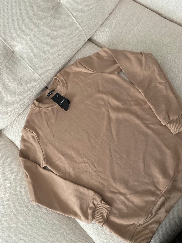 Bej Kadın Sweatshirt, Yuvarlak Yaka, Rahat Kesim - Görsel 4