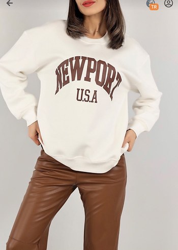 Beyaz Newport Baskılı Kadın Sweatshirt - Görsel 3