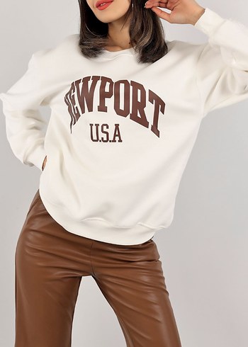 Beyaz Newport Baskılı Kadın Sweatshirt - Görsel 2