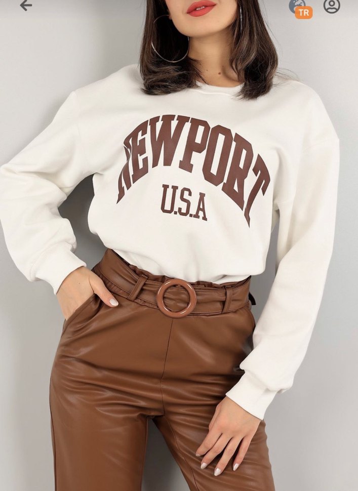 Beyaz Newport Baskılı Kadın Sweatshirt - Görsel 4