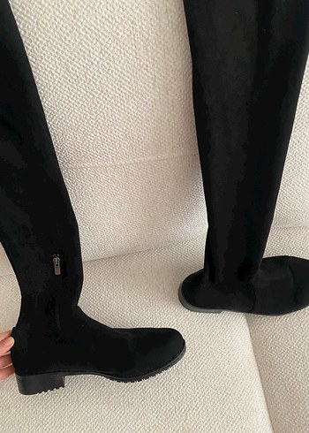 Siyah Süet Dizüstü Çizme Stiletto Topuklu - Görsel 3