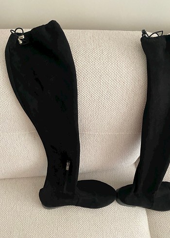 Siyah Süet Dizüstü Çizme Stiletto Topuklu - Görsel 2