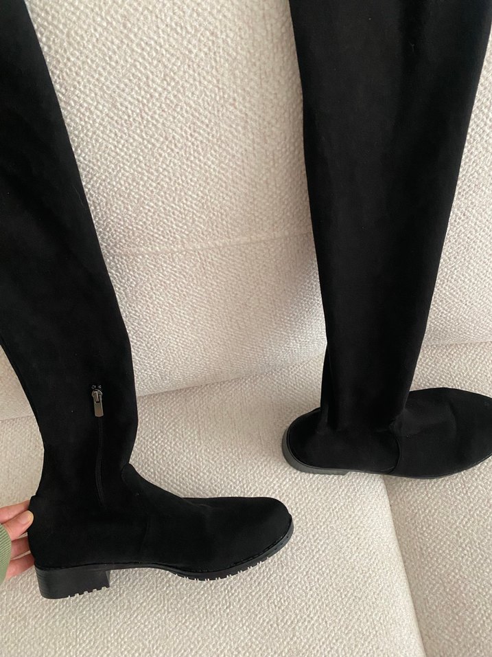 Siyah Süet Dizüstü Çizme Stiletto Topuklu - Görsel 3