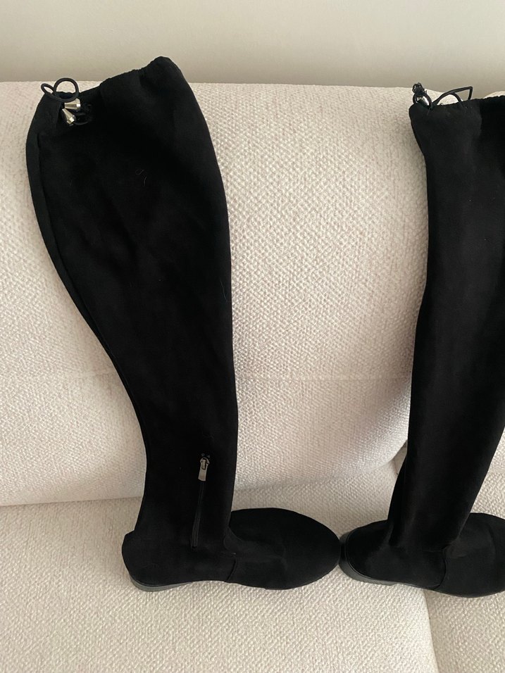 Siyah Süet Dizüstü Çizme Stiletto Topuklu - Görsel 2