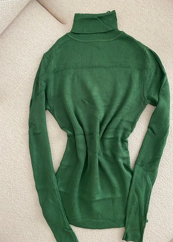 Yeşil Kadın Boğazlı İnce Triko Kazak - Görsel 2