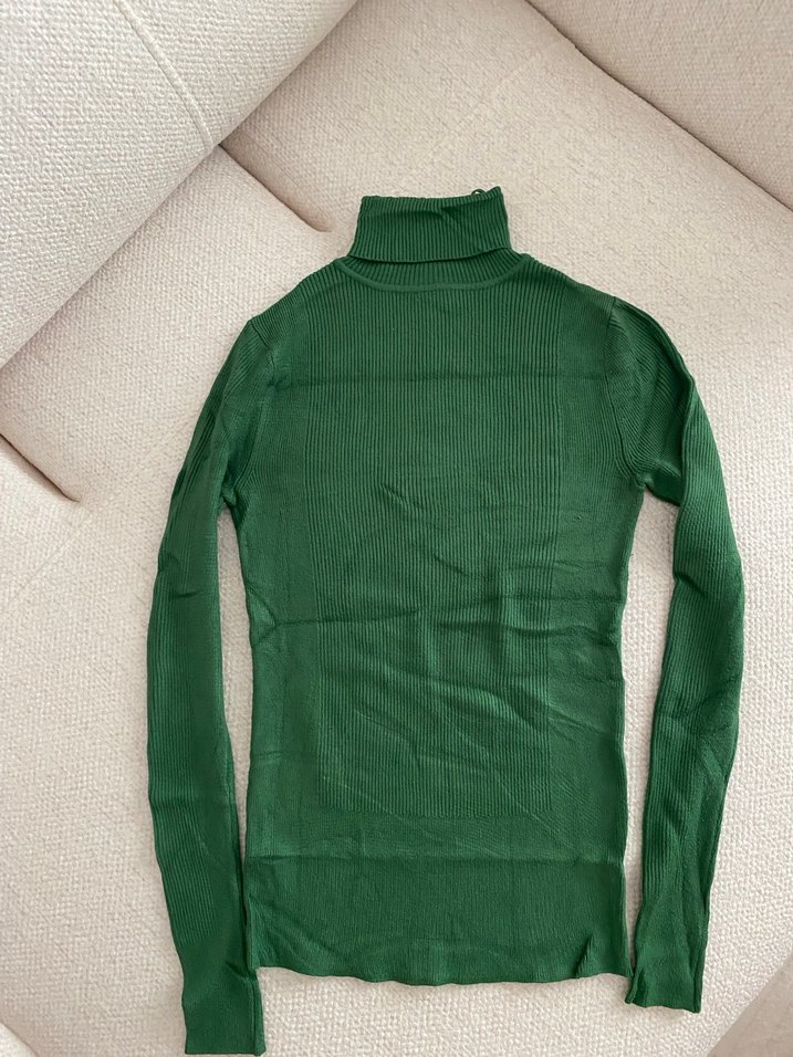 Yeşil Kadın Boğazlı İnce Triko Kazak - Görsel 3