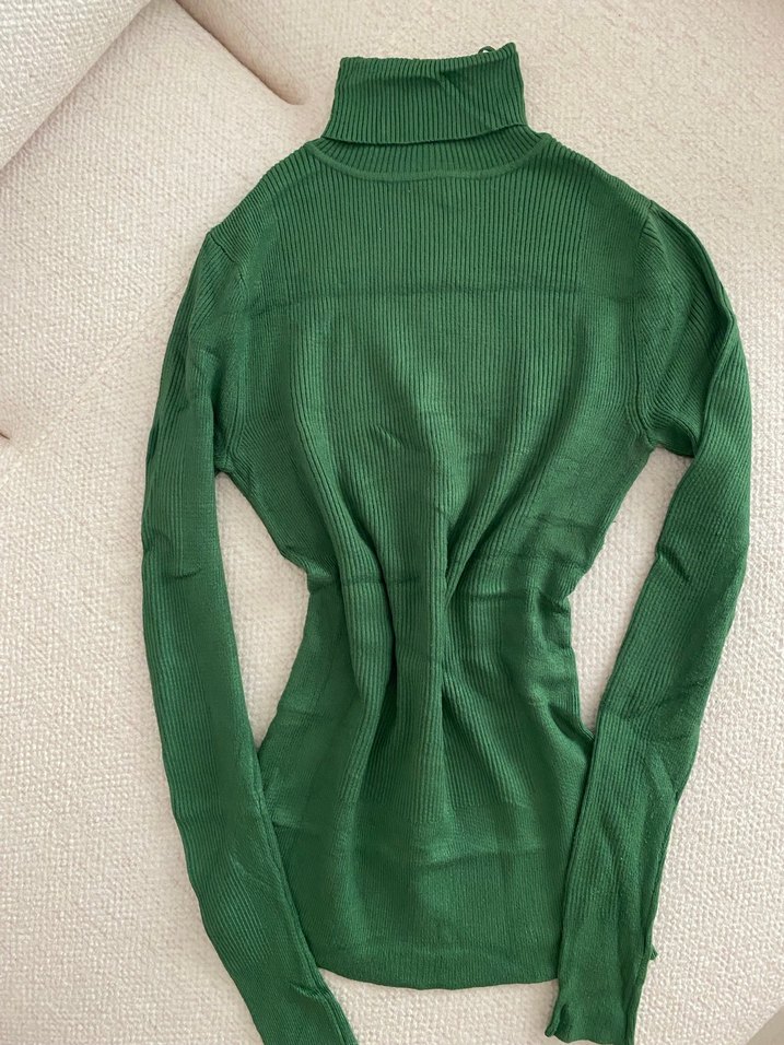 Yeşil Kadın Boğazlı İnce Triko Kazak - Görsel 2