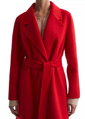 Kemerli Uzun Trendyol Kırmızı Kaban - Görsel 3