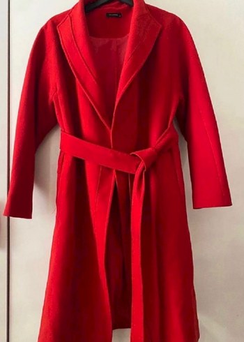 Kemerli Uzun Trendyol Kırmızı Kaban - Görsel 2