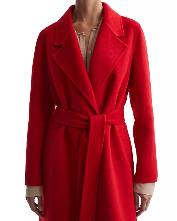 Kemerli Uzun Trendyol Kırmızı Kaban - Görsel 3