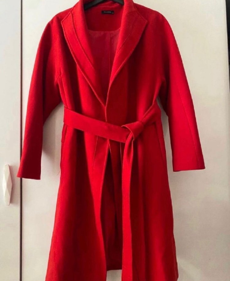 Kemerli Uzun Trendyol Kırmızı Kaban - Görsel 2