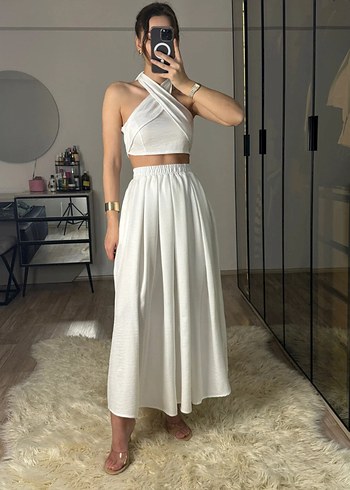 Beyaz Uzun Keten Salaş Takım - Görsel 2